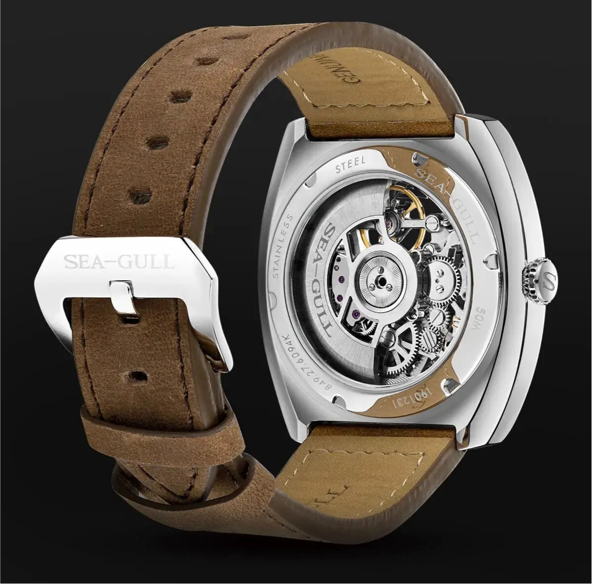Seagull Men’s Automatic Mechanical Watch – Luminous Waterproof Skeleton Dial Tonneau Shape  2025