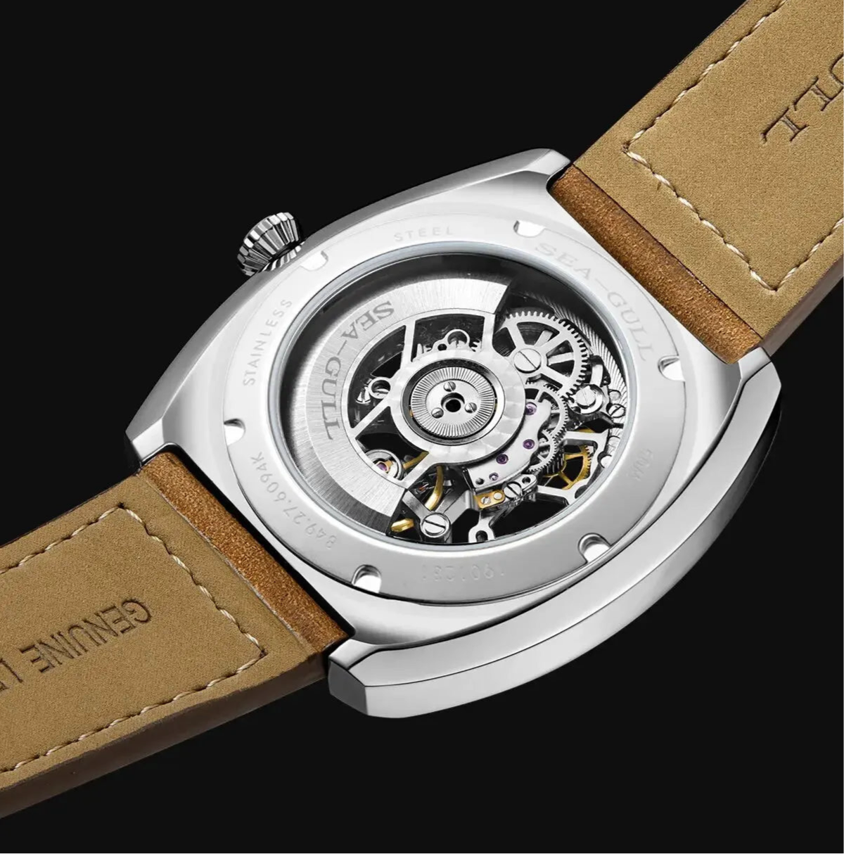 Seagull Men’s Automatic Mechanical Watch – Luminous Waterproof Skeleton Dial Tonneau Shape  2025