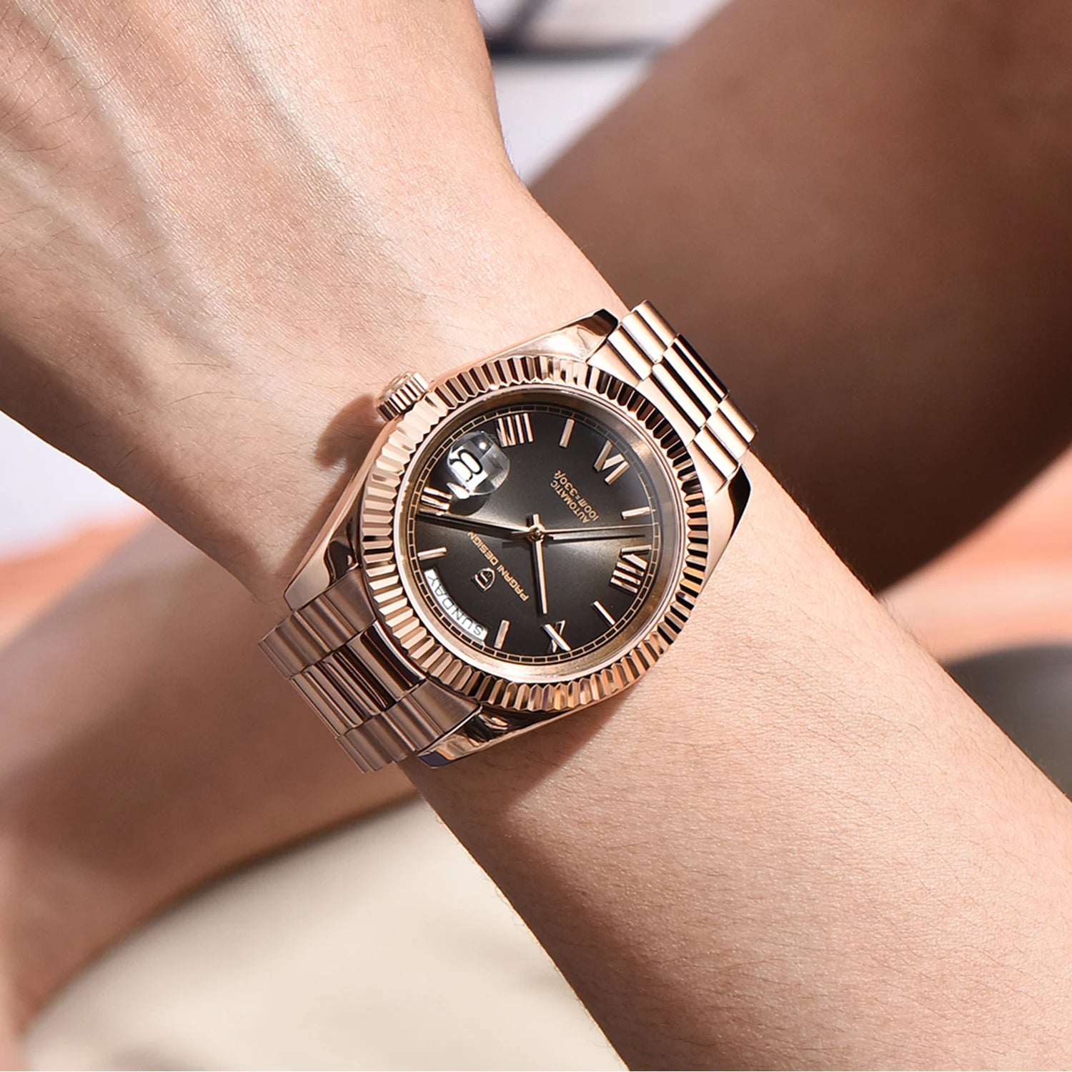 PAGANI DESIGN DD36 Men’s Mechanical Watch – Rose Gold Luxury Automatic with AR Sapphire Mirror and Waterproof Design
