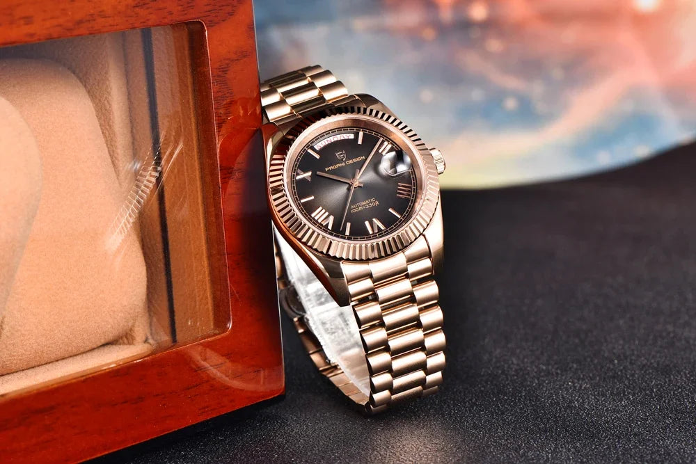 PAGANI DESIGN DD36 Men’s Mechanical Watch – Rose Gold Luxury Automatic with AR Sapphire Mirror and Waterproof Design