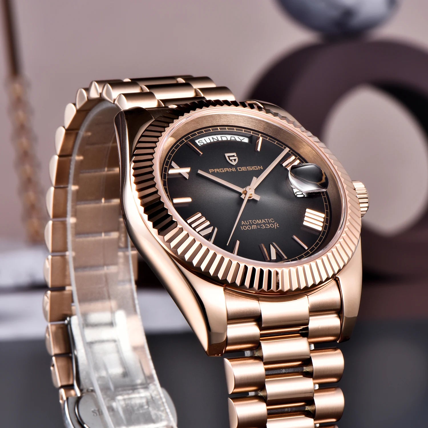 PAGANI DESIGN DD36 Men’s Mechanical Watch – Rose Gold Luxury Automatic with AR Sapphire Mirror and Waterproof Design