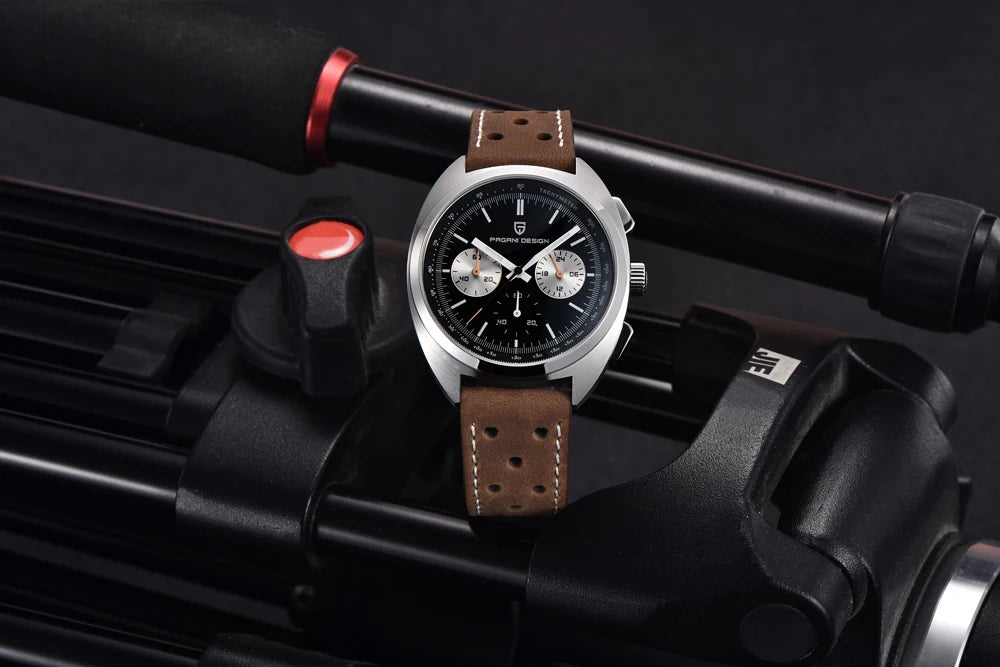 PAGANI DESIGN 2025 Retro Luxury Men’s Sports Chronograph – VK63 Quartz Watch with AR Sapphire Crystal, Waterproof, Leather Strap