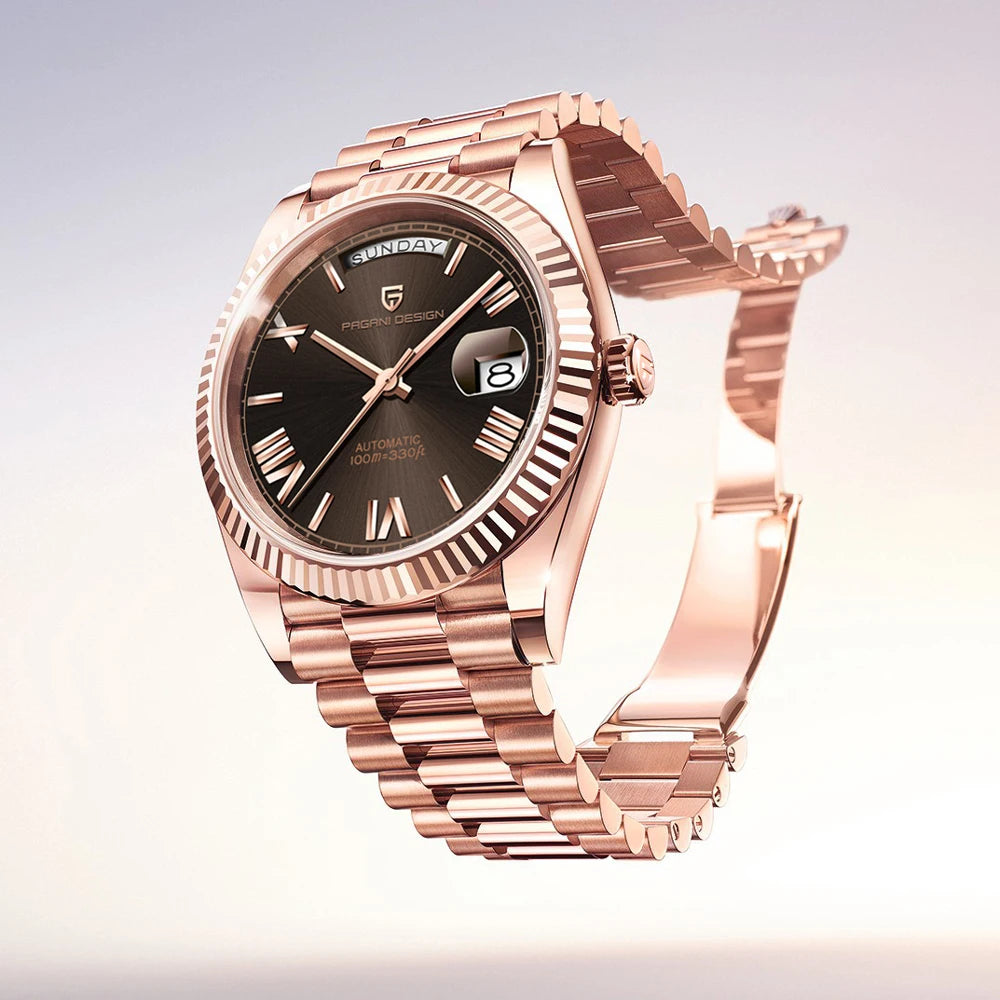 PAGANI DESIGN DD36 Men’s Mechanical Watch – Rose Gold Luxury Automatic with AR Sapphire Mirror and Waterproof Design
