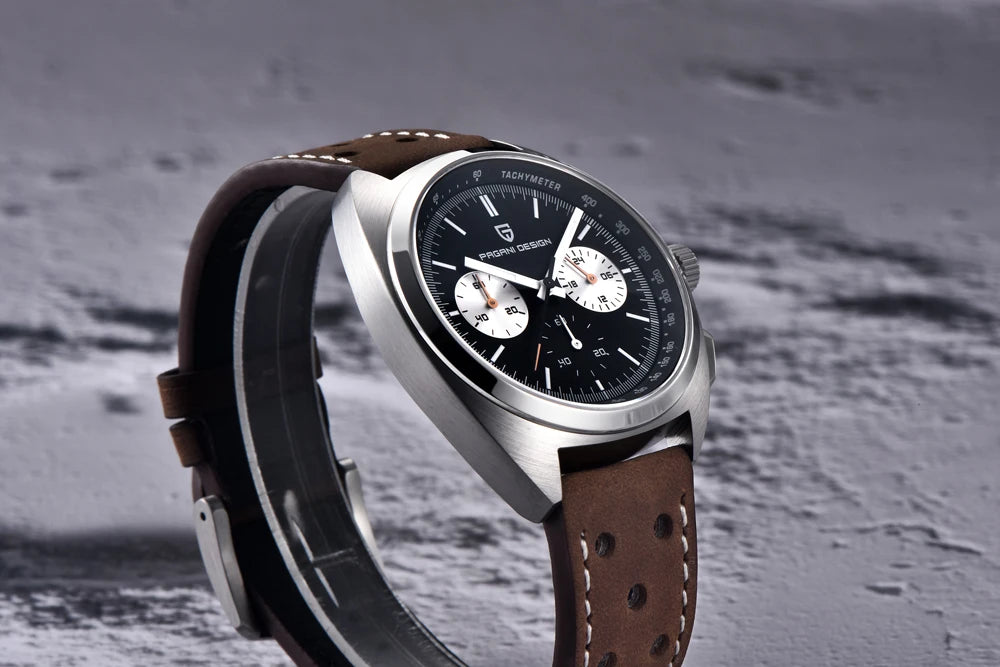 PAGANI DESIGN 2025 Retro Luxury Men’s Sports Chronograph – VK63 Quartz Watch with AR Sapphire Crystal, Waterproof, Leather Strap